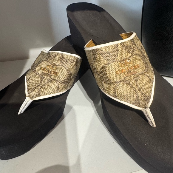 Coach Women's Tan and Black Wedge Sandals - Picture 2 of 3